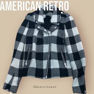 American Retro black & White check Moto Jkt XS /34